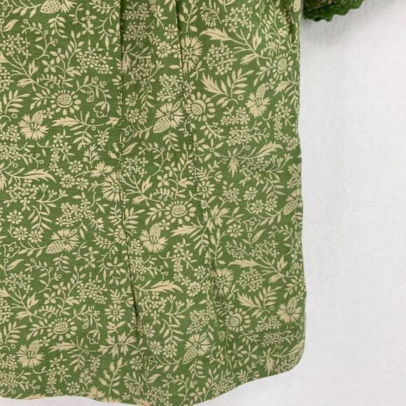 Doen Green Floral Button Front Ruffle Trim Short Sleeve Dauphine Blouse XS - Picture 6 of 12